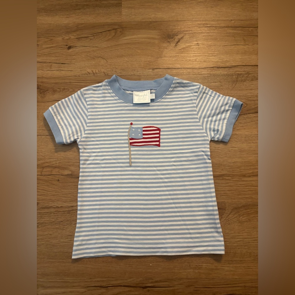 Blue Striped Kids Shirt with Flag Design